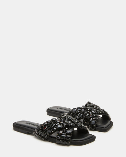 Steve Madden LEVITY Black Square-Toe Slide Women's Sandal
