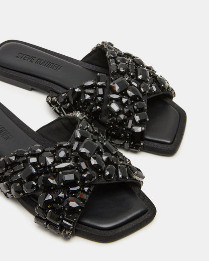 Steve Madden LEVITY Black Square-Toe Slide Women's Sandal