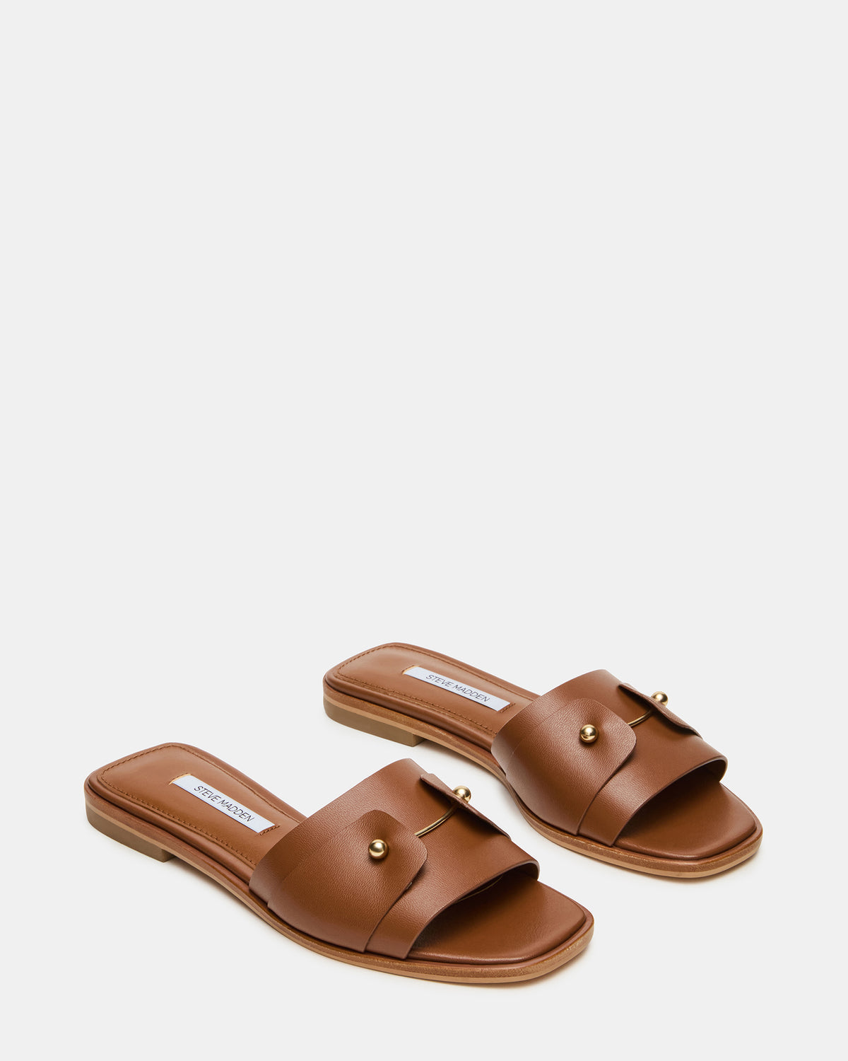 Steve Madden HASTEN Brown Leather Gold Detail Slide Women's Sandal