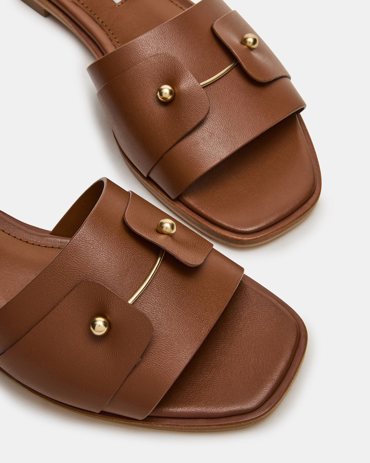 Steve Madden HASTEN Brown Leather Gold Detail Slide Women's Sandal