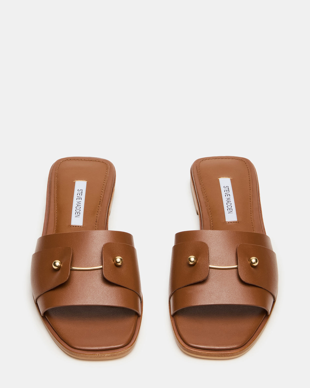 Steve Madden HASTEN Brown Leather Gold Detail Slide Women's Sandal