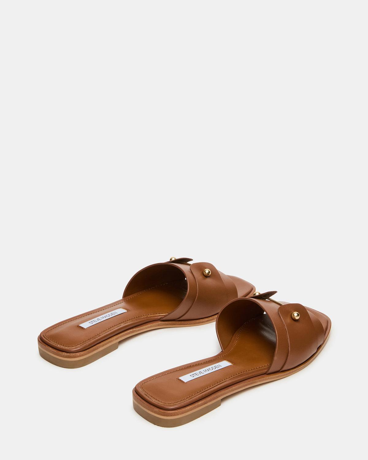 Steve Madden HASTEN Brown Leather Gold Detail Slide Women's Sandal