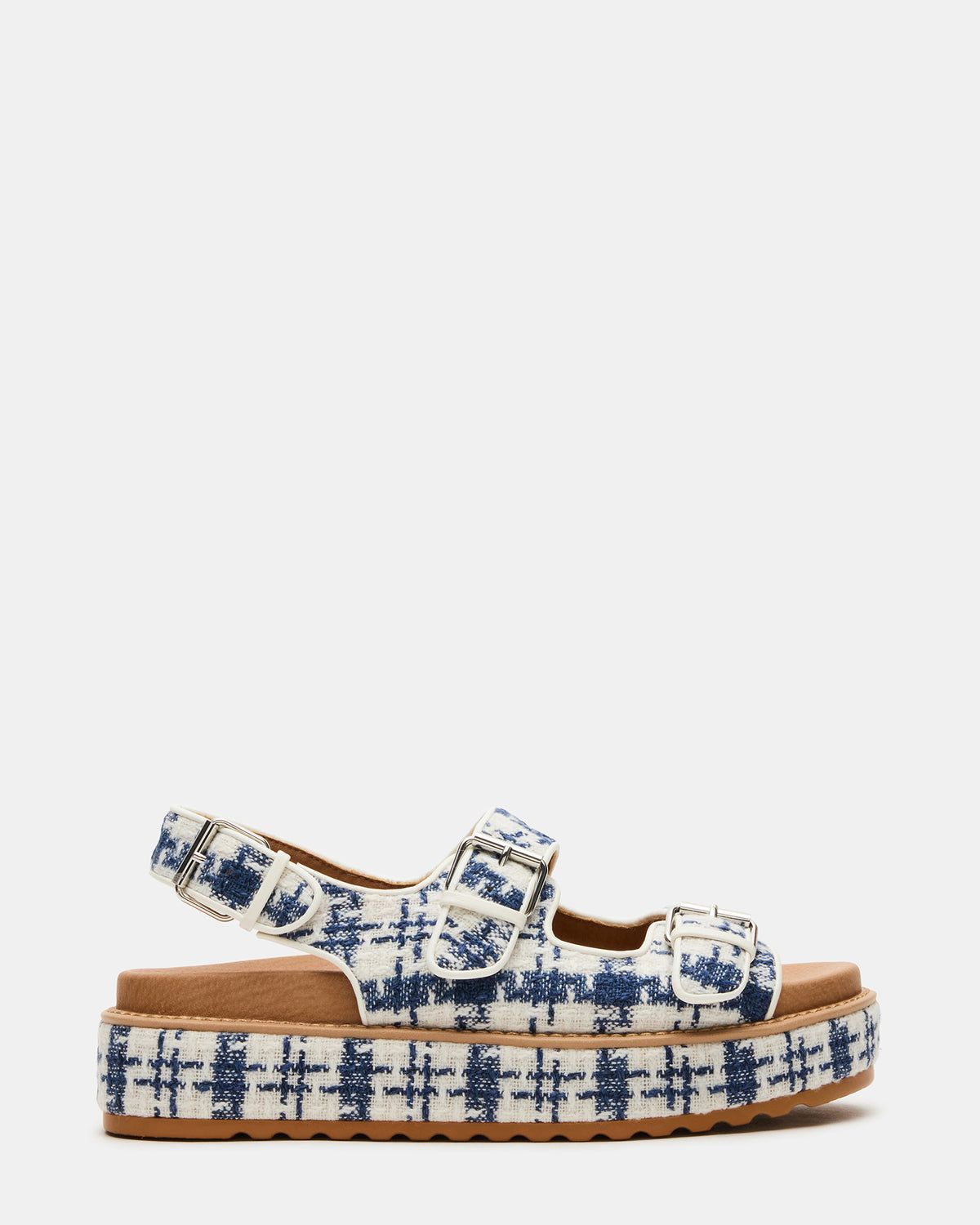 Steve Madden BIGMONA2.0 Blue/White Platform Footbed Flatform Women's Sandal