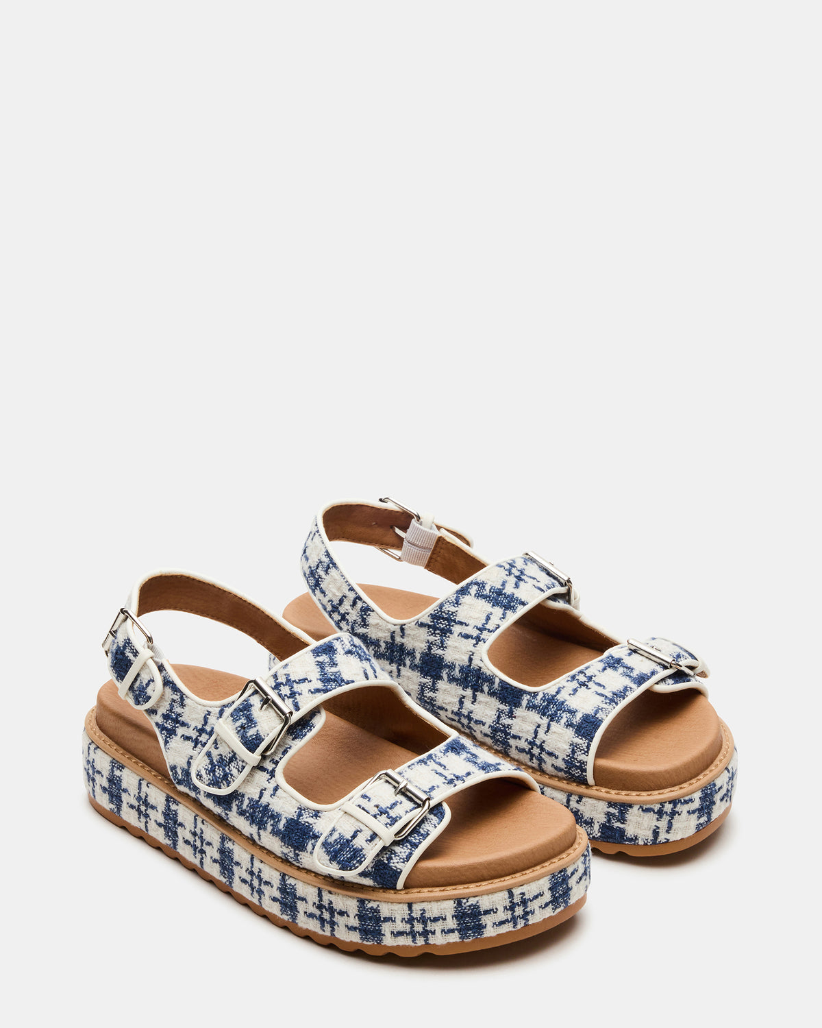 Steve Madden BIGMONA2.0 Blue/White Platform Footbed Flatform Women's Sandal