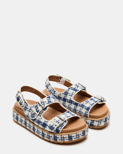 Steve Madden BIGMONA2.0 Blue/White Platform Footbed Flatform Women's Sandal