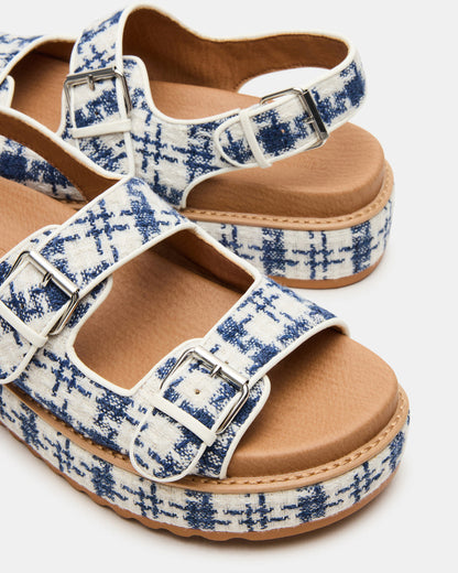 Steve Madden BIGMONA2.0 Blue/White Platform Footbed Flatform Women's Sandal