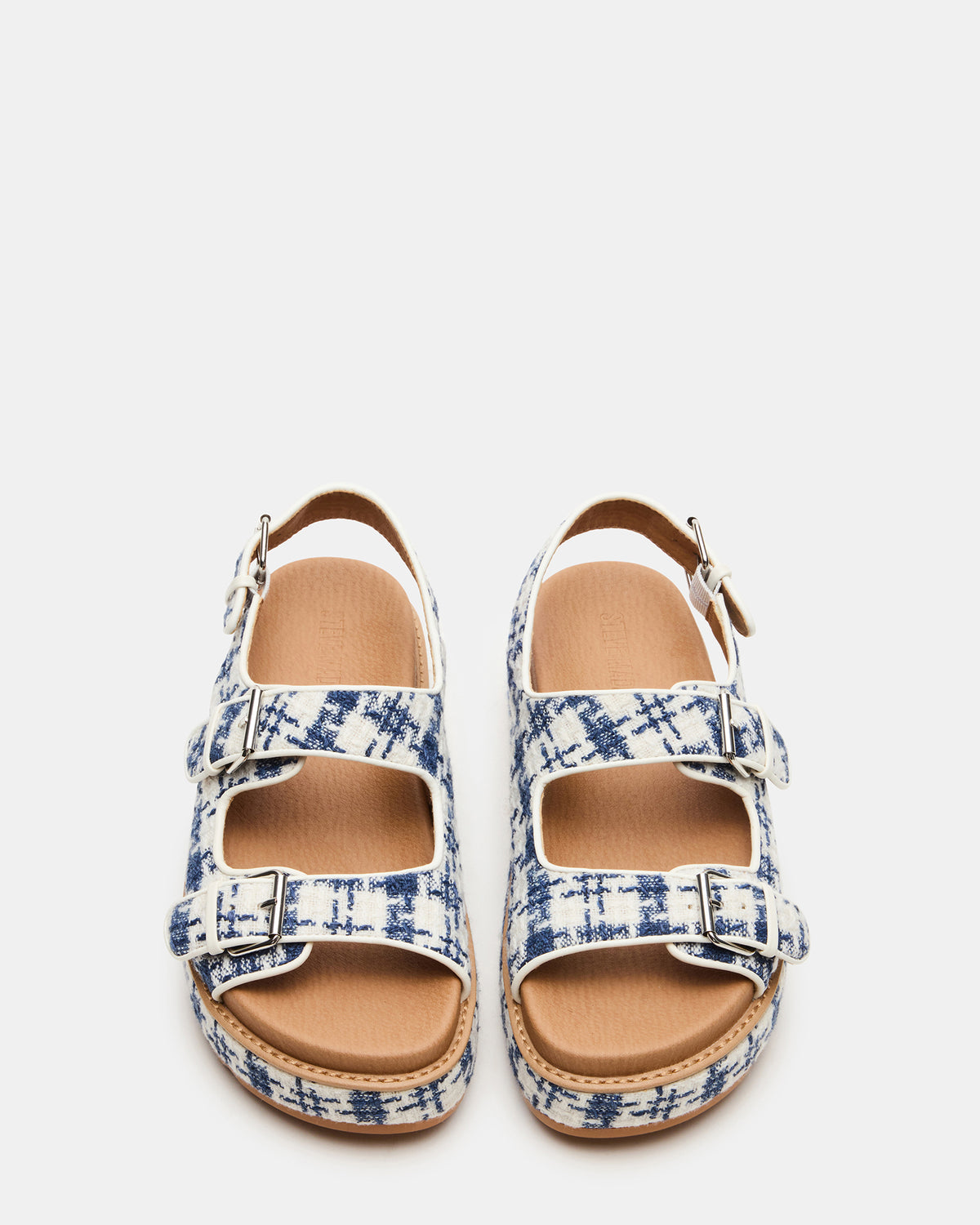 Steve Madden BIGMONA2.0 Blue/White Platform Footbed Flatform Women's Sandal