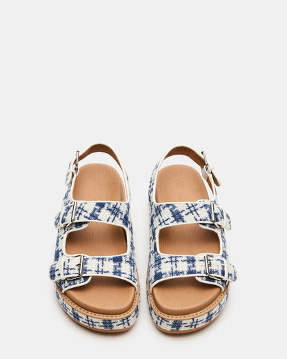 Steve Madden BIGMONA2.0 Blue/White Platform Footbed Flatform Women's Sandal