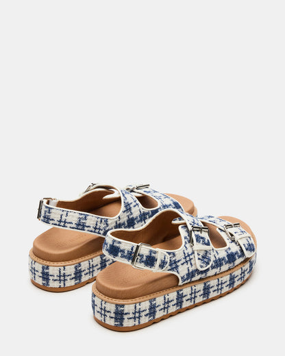 Steve Madden BIGMONA2.0 Blue/White Platform Footbed Flatform Women's Sandal