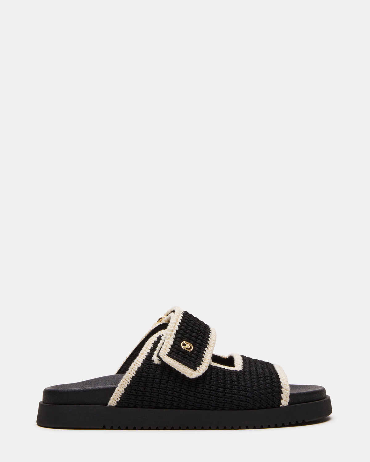 Steve Madden MAYSIE Black Multi Woven Flatform Footbed Slide Women's Sandal
