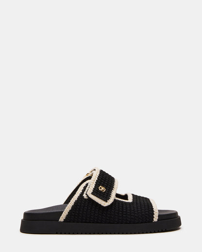 Steve Madden MAYSIE Black Multi Woven Flatform Footbed Slide Women's Sandal