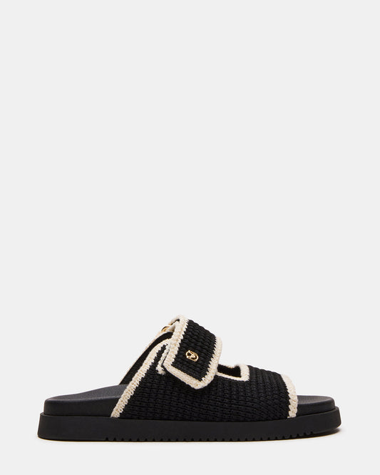 Steve Madden MAYSIE Black Multi Woven Flatform Footbed Slide Women's Sandal