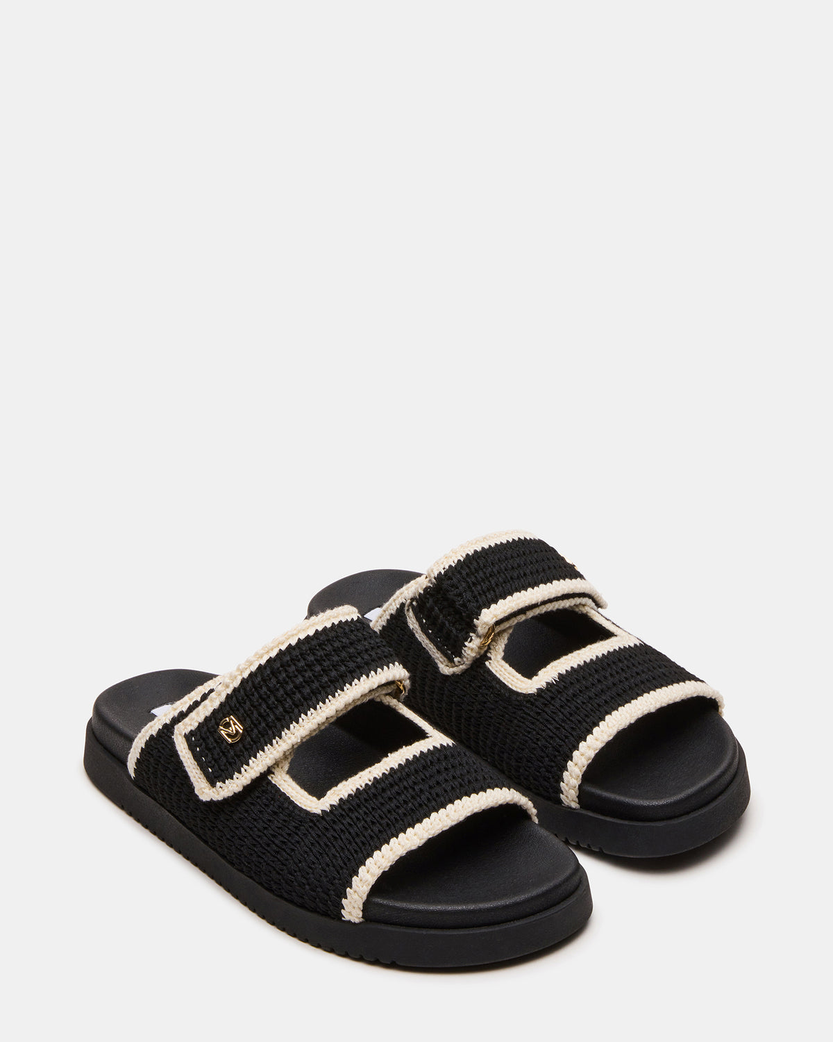 Steve Madden MAYSIE Black Multi Woven Flatform Footbed Slide Women's Sandal