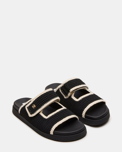 Steve Madden MAYSIE Black Multi Woven Flatform Footbed Slide Women's Sandal
