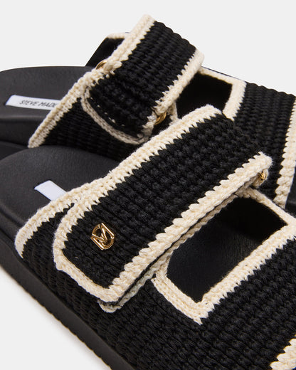 Steve Madden MAYSIE Black Multi Woven Flatform Footbed Slide Women's Sandal