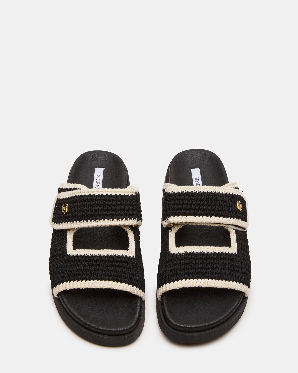 Steve Madden MAYSIE Black Multi Woven Flatform Footbed Slide Women's Sandal