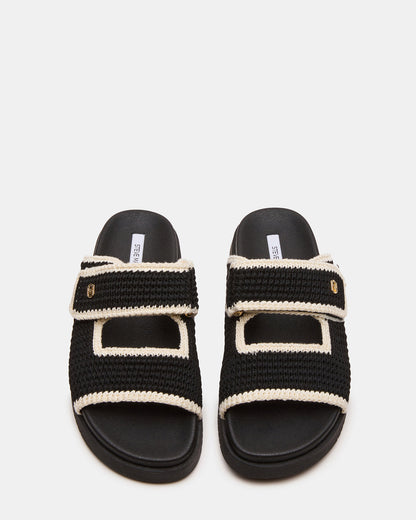 Steve Madden MAYSIE Black Multi Woven Flatform Footbed Slide Women's Sandal