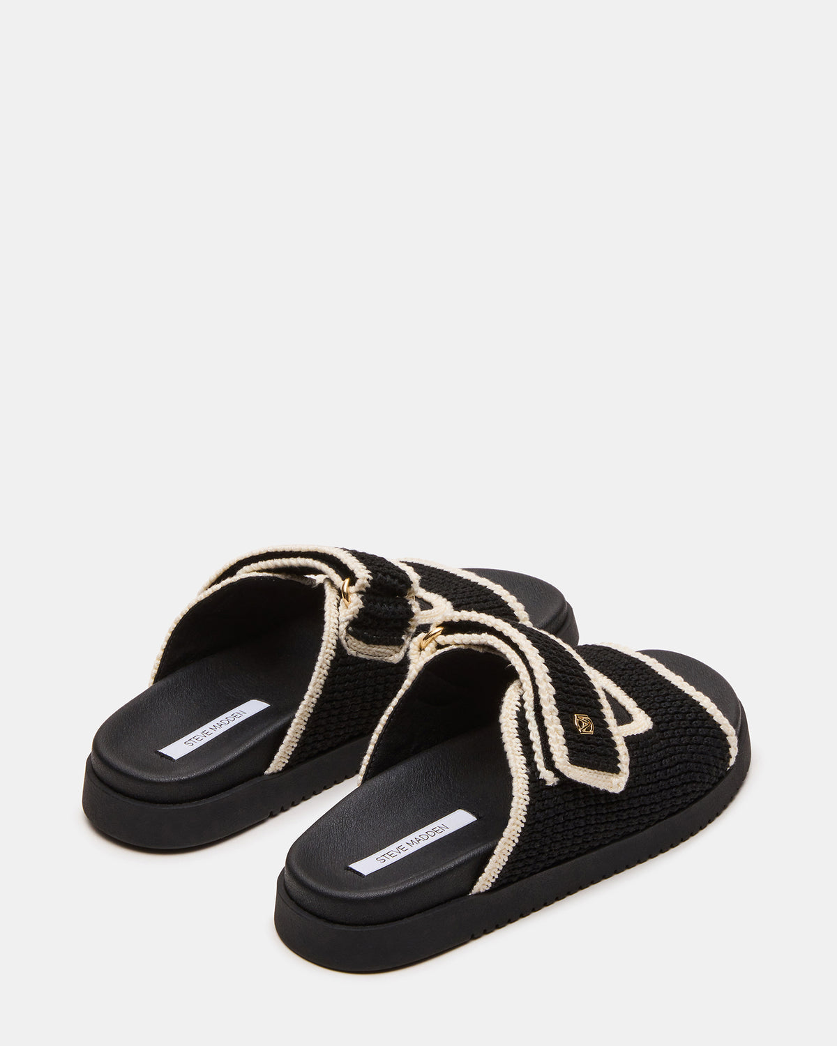Steve Madden MAYSIE Black Multi Woven Flatform Footbed Slide Women's Sandal