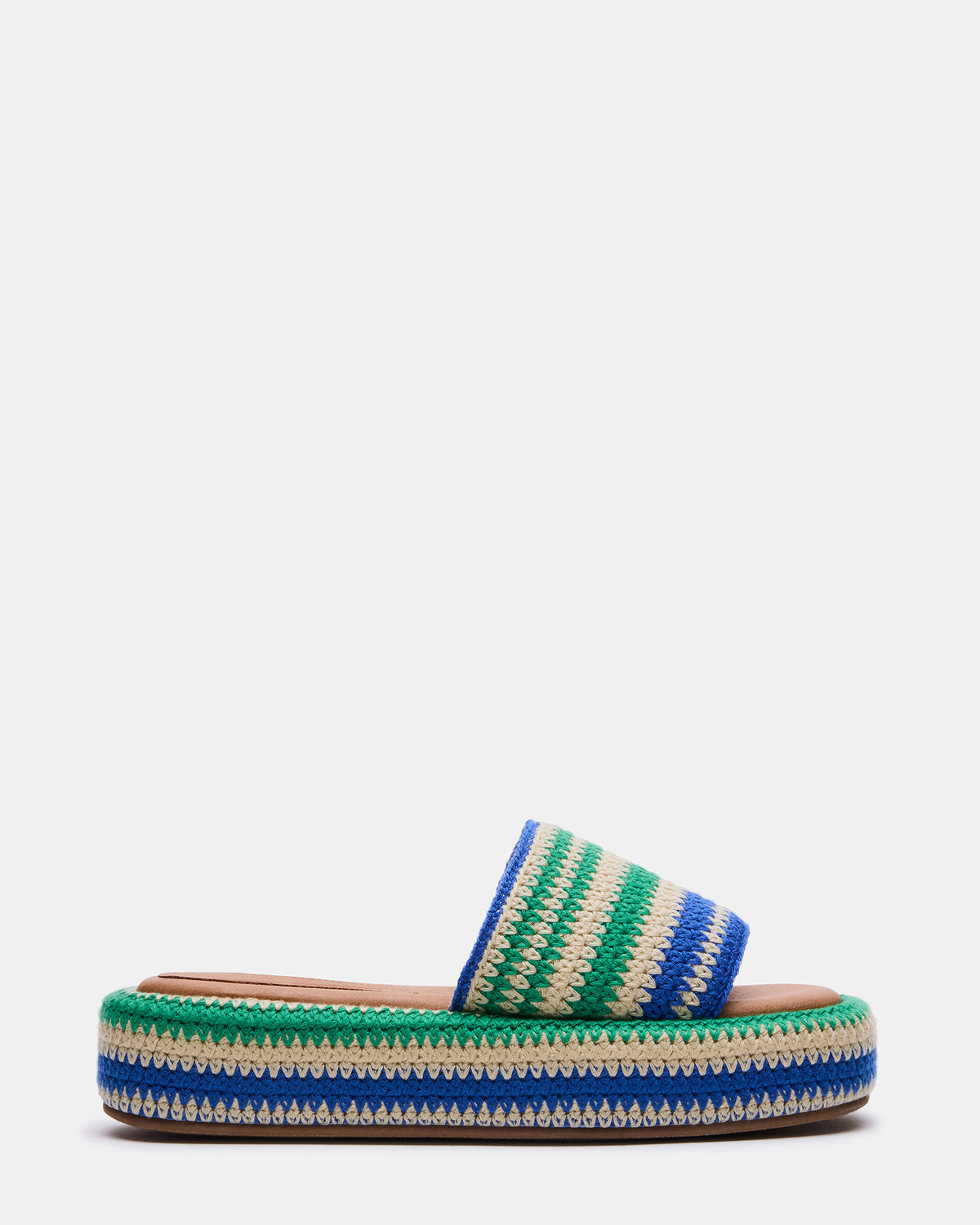 Steve Madden BEACHY Woven Green Multi Platform Slide Women's Sandal