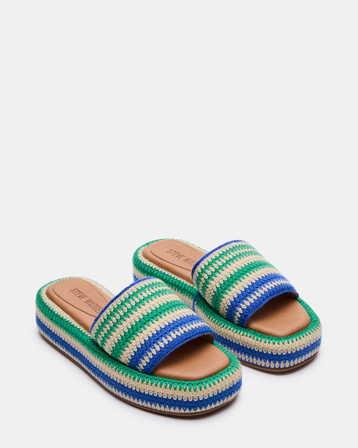 Steve Madden BEACHY Woven Green Multi Platform Slide Women's Sandal