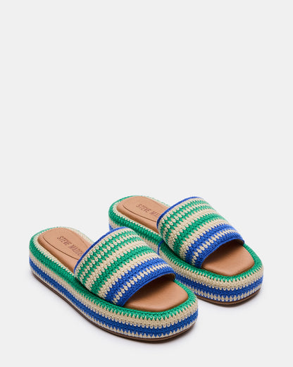 Steve Madden BEACHY Woven Green Multi Platform Slide Women's Sandal