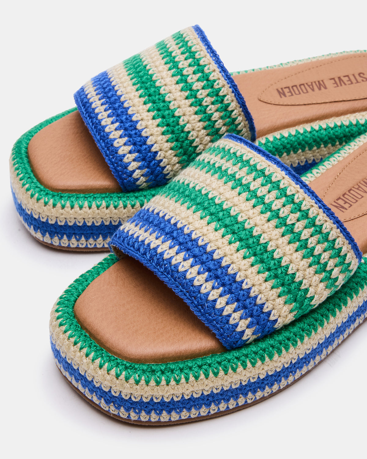 Steve Madden BEACHY Woven Green Multi Platform Slide Women's Sandal