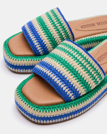 Steve Madden BEACHY Woven Green Multi Platform Slide Women's Sandal