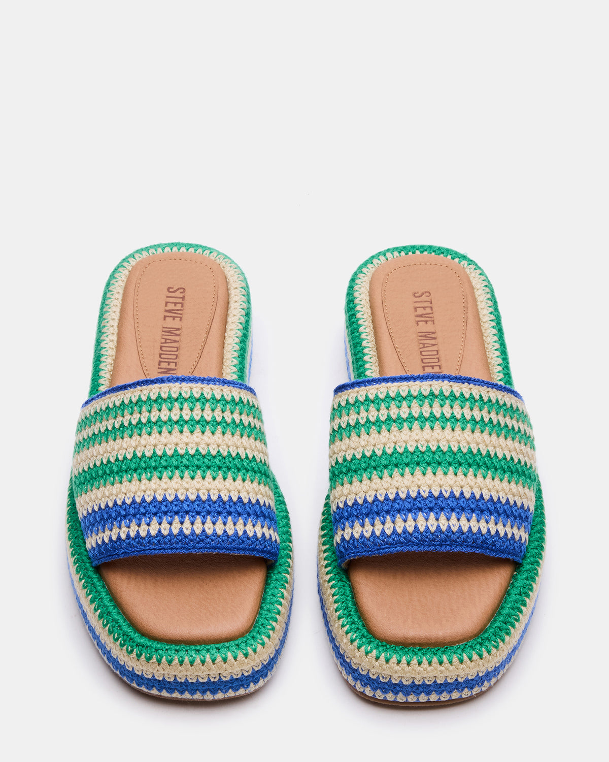 Steve Madden BEACHY Woven Green Multi Platform Slide Women's Sandal
