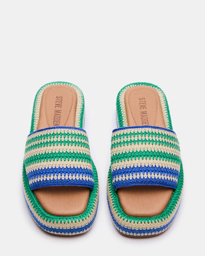 Steve Madden BEACHY Woven Green Multi Platform Slide Women's Sandal