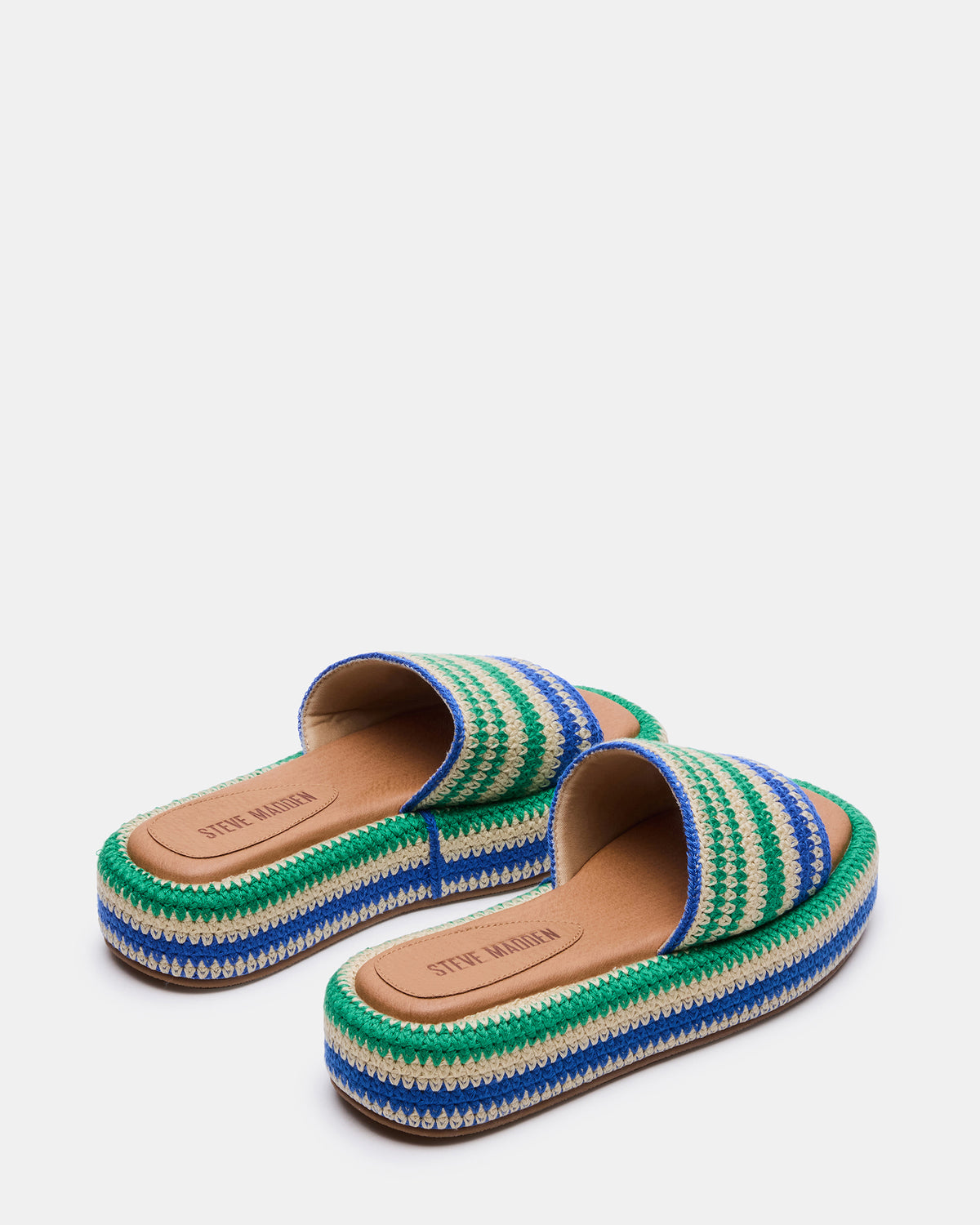 Steve Madden BEACHY Woven Green Multi Platform Slide Women's Sandal
