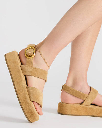 Steve Madden BARONI Sand Suede Square-Toe Platform Women's Sandals