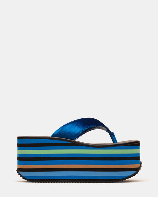 Steve Madden SEVILLA Blue Multi Thong Platform Chunky Flatform Square-Toe Women's Sandal