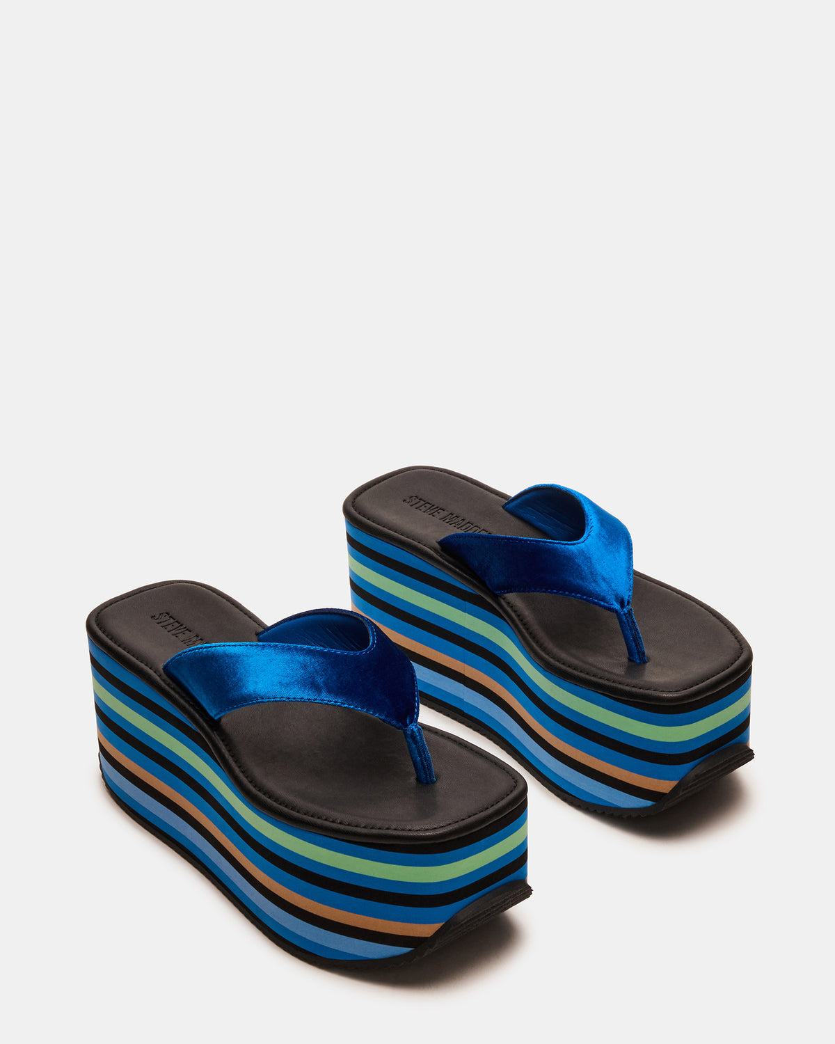 Steve Madden SEVILLA Blue Multi Thong Platform Chunky Flatform Square-Toe Women's Sandal
