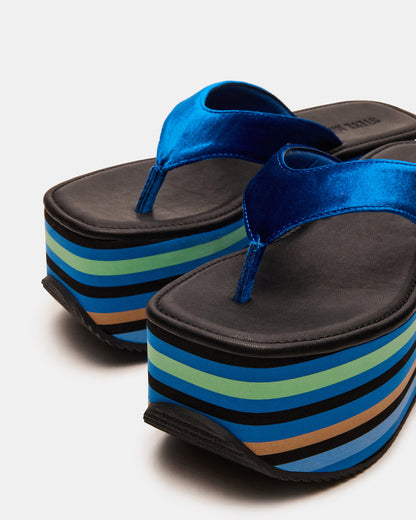 Steve Madden SEVILLA Blue Multi Thong Platform Chunky Flatform Square-Toe Women's Sandal
