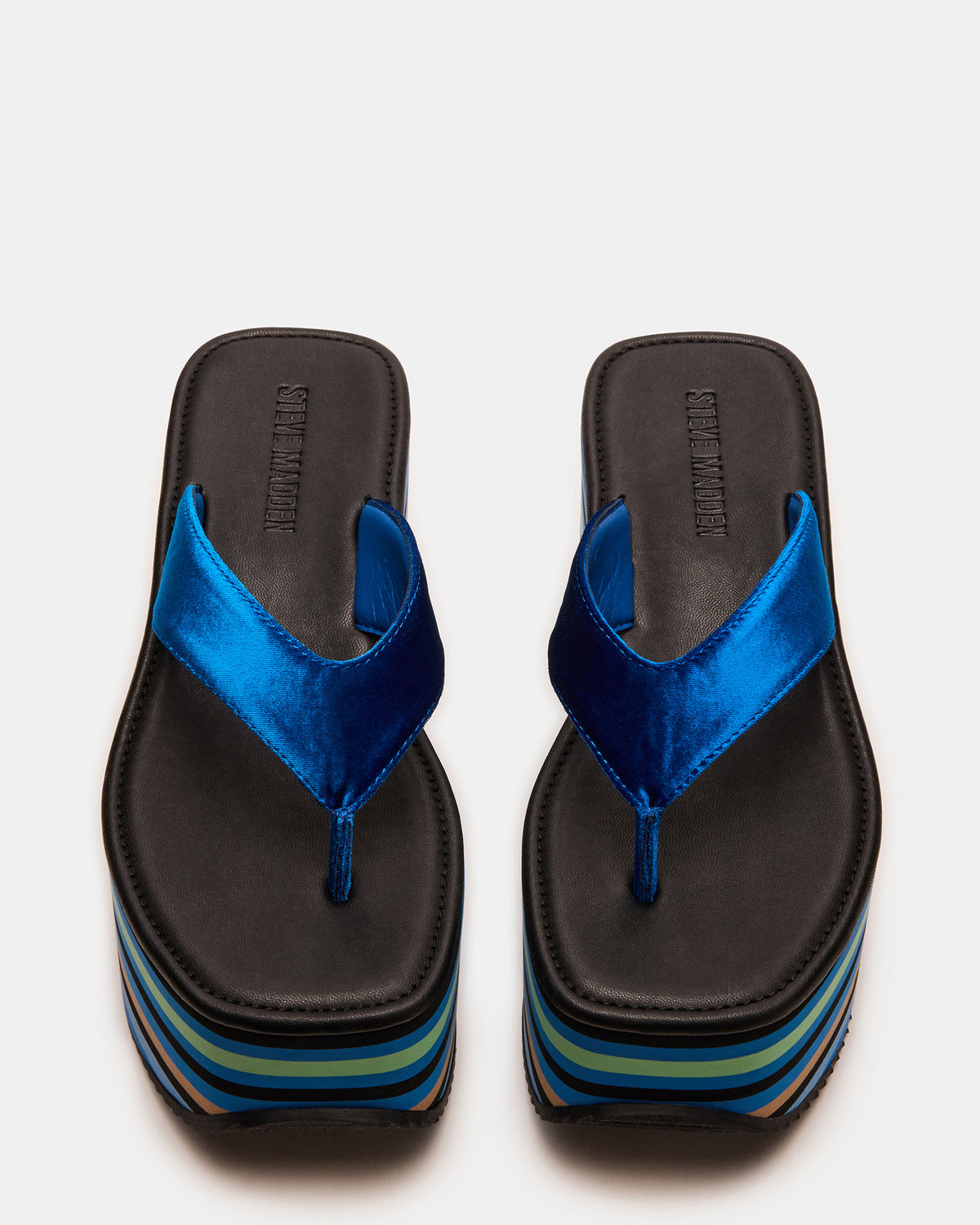 Steve Madden SEVILLA Blue Multi Thong Platform Chunky Flatform Square-Toe Women's Sandal