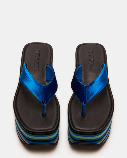 Steve Madden SEVILLA Blue Multi Thong Platform Chunky Flatform Square-Toe Women's Sandal
