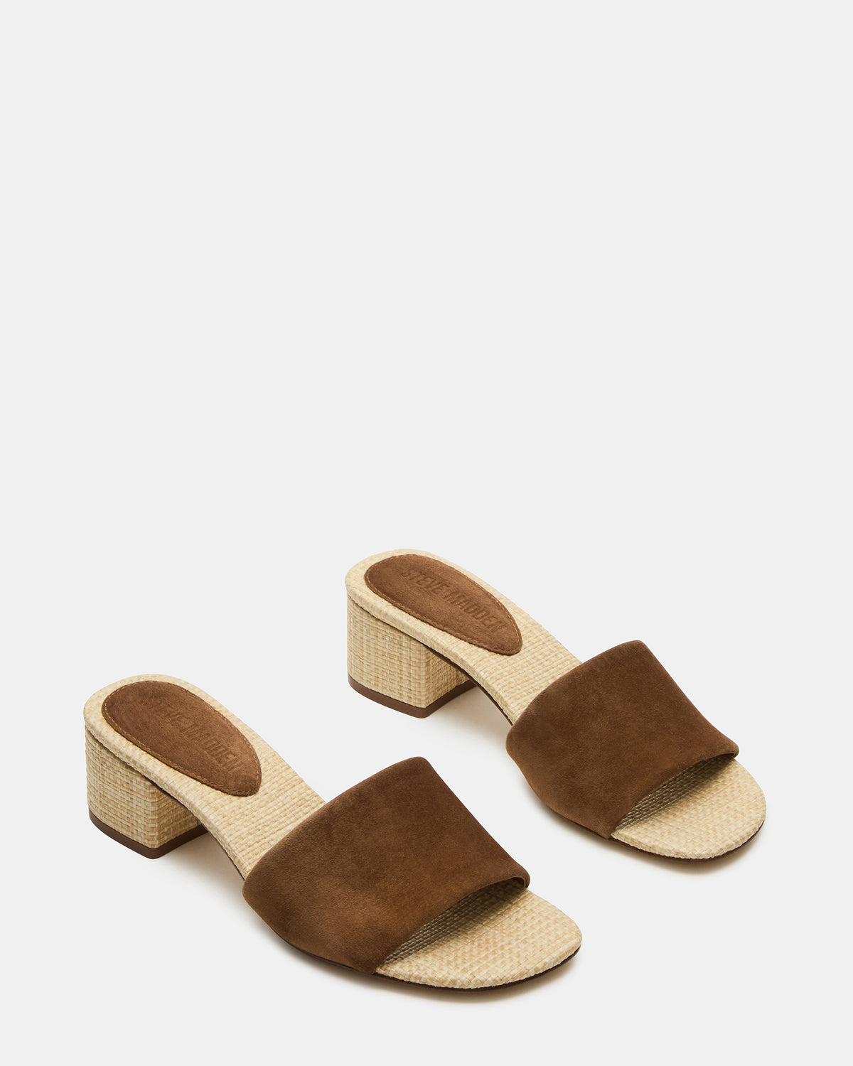 Steve Madden HAILEE Chestnut Suede Women's Square-Toe Raffia Block Heel Mule Sandal