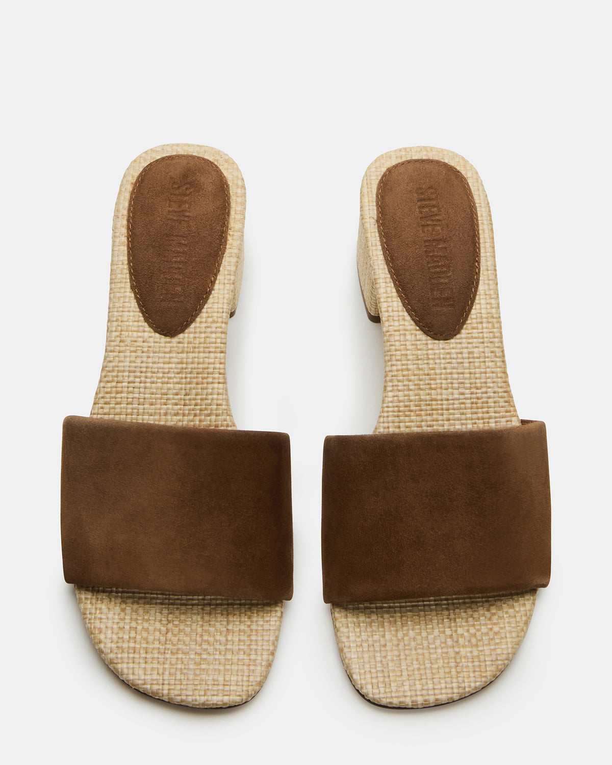 Steve Madden HAILEE Chestnut Suede Women's Square-Toe Raffia Block Heel Mule Sandal