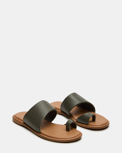 Steve Madden ZANI Olive Leather Women's Slide Sandal
