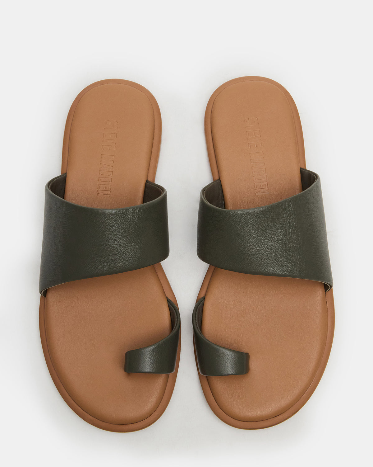 Steve Madden ZANI Olive Leather Women's Slide Sandal