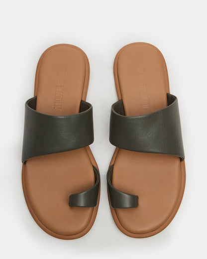 Steve Madden ZANI Olive Leather Women's Slide Sandal