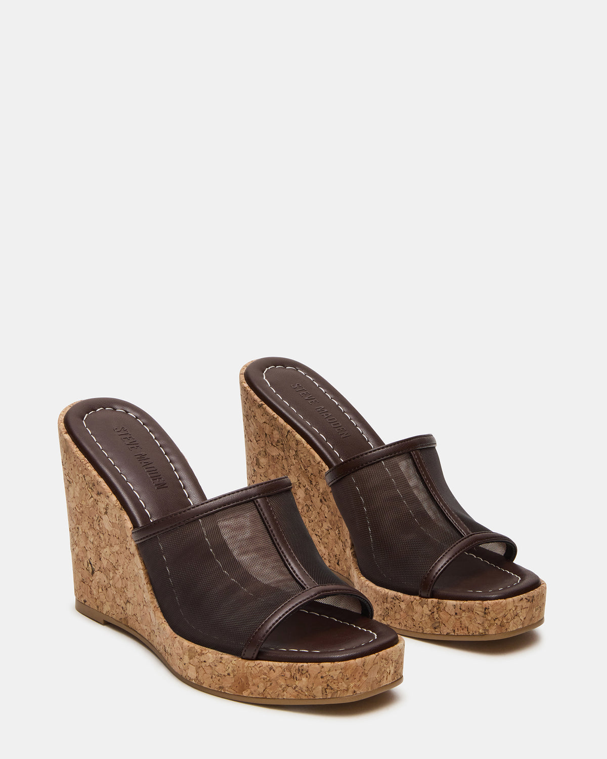 Steve Madden CRUZ Brown Square-Toe Platform Mesh Wedge Mule Women's Sandal