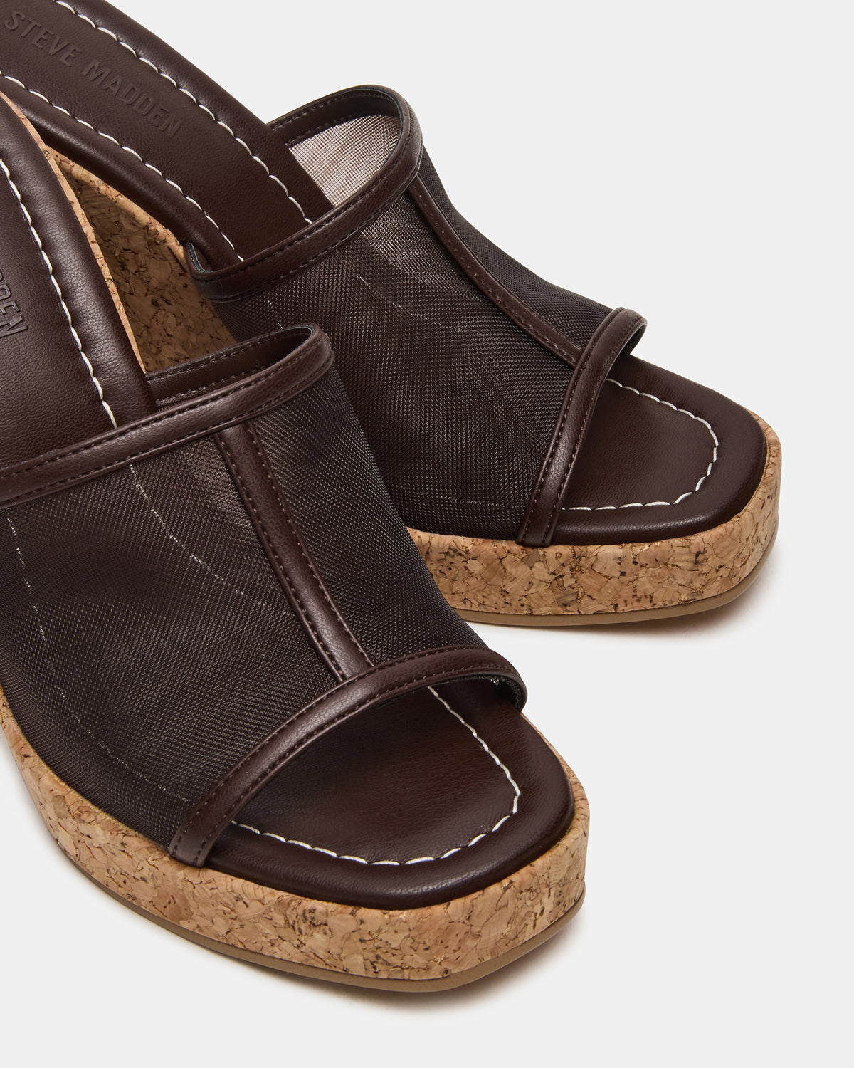 Steve Madden CRUZ Brown Square-Toe Platform Mesh Wedge Mule Women's Sandal