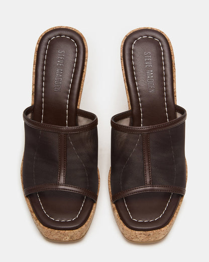 Steve Madden CRUZ Brown Square-Toe Platform Mesh Wedge Mule Women's Sandal