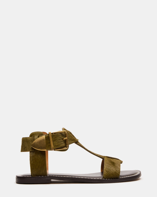 Steve Madden BRAZINN Olive Strappy Flat Sandal Women's Sandal