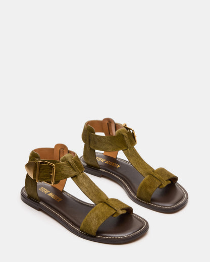 Steve Madden BRAZINN Olive Strappy Flat Sandal Women's Sandal