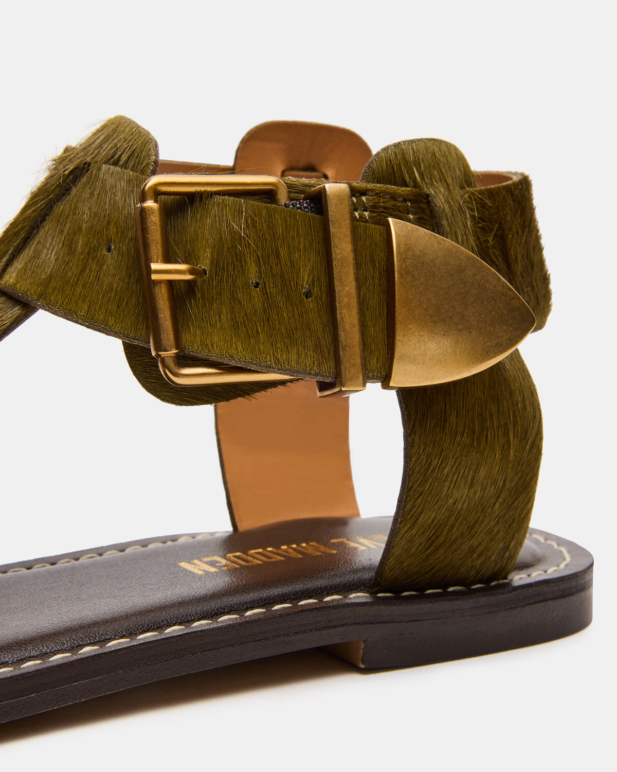 Steve Madden BRAZINN Olive Strappy Flat Sandal Women's Sandal