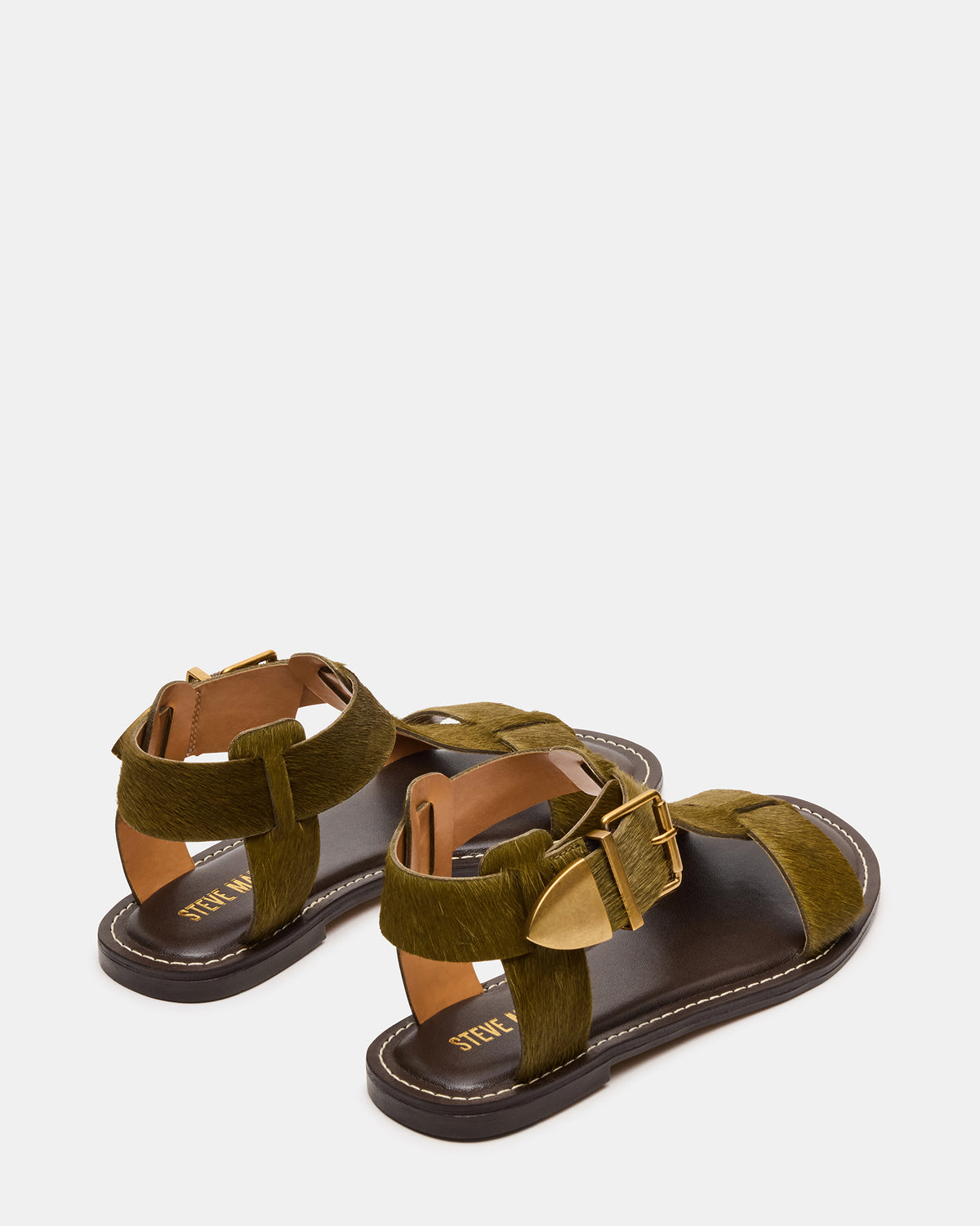 Steve Madden BRAZINN Olive Strappy Flat Sandal Women's Sandal