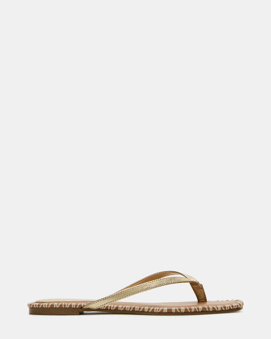 Steve Madden MARELLA Gold Leather Women's Thong Square-Toe Sandal