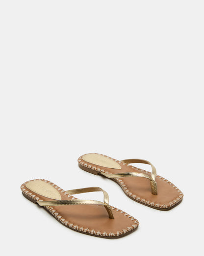 Steve Madden MARELLA Gold Leather Women's Thong Square-Toe Sandal
